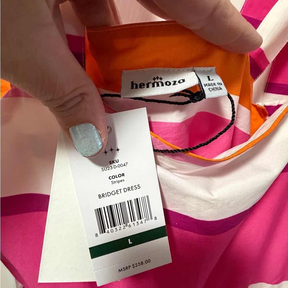 Hermoza Bridget Pink & Orange Striped Tie-Shoulder Sundress NWT 258 retail - Picture 5 of 5